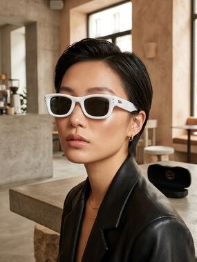 Ray-Ban PUFFER CRYSTAL EDITION White Frame Summer Vibes Dark Tint Unisex & Case